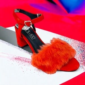 Sol Sana Reese Red Suede and Faux Fur Sandals Size 39
